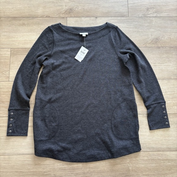 J. Jill Tops - J. Jill Long Sleeve Tunic Top Size Small Boat Neck Cotton Blend Pockets Gray NWT